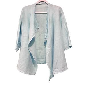 Bryn Walker Open Top Kimono 100% Linen Boho Lagenlook Summer Pastel Blue USA EUC